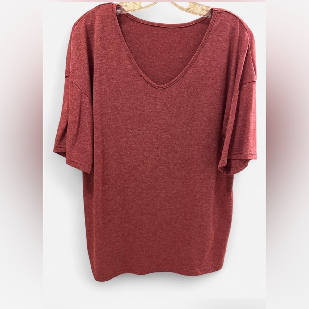 Burgundy V-Neck Relaxed Fit T-Shirt | Size XL | Soft Stretch Fabric